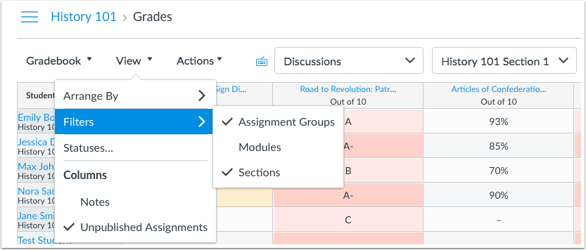 New Gradebook filters are cleared when filters are removed