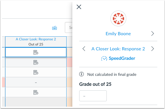 The Grade Detail Tray includes warnings for grades not calculated in the final grade