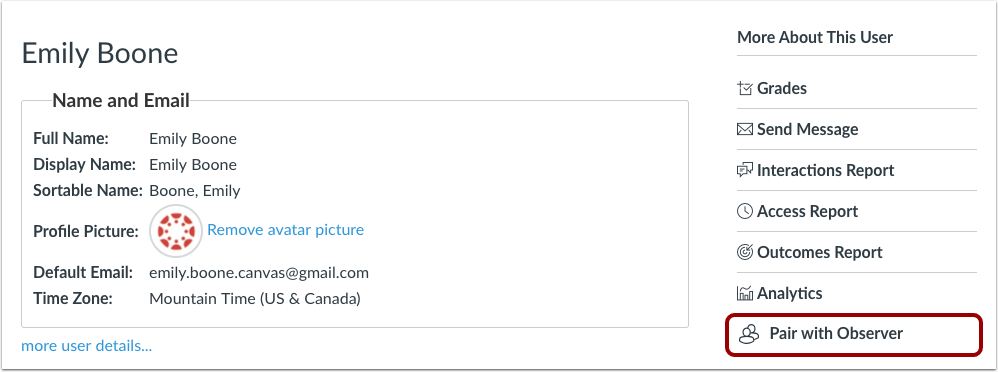 Pair with Observer button in the User Details page Pair with Observer button in the User Details page