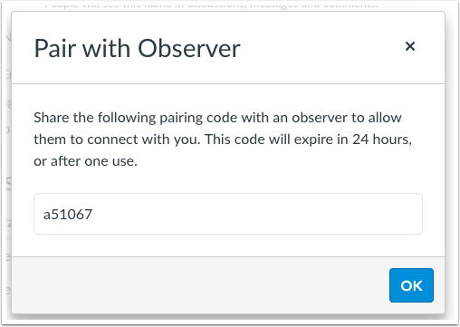 Pairing code for a observer Pairing code for a observer