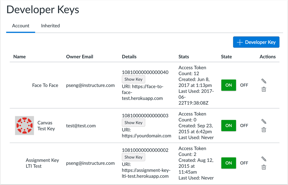Developer Keys Account Tab Developer Keys Account Tab