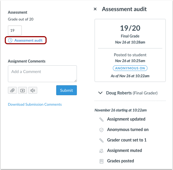 SpeedGrader assessment audit view