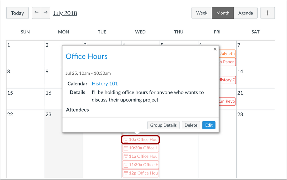 Scheduler calendar instructor view