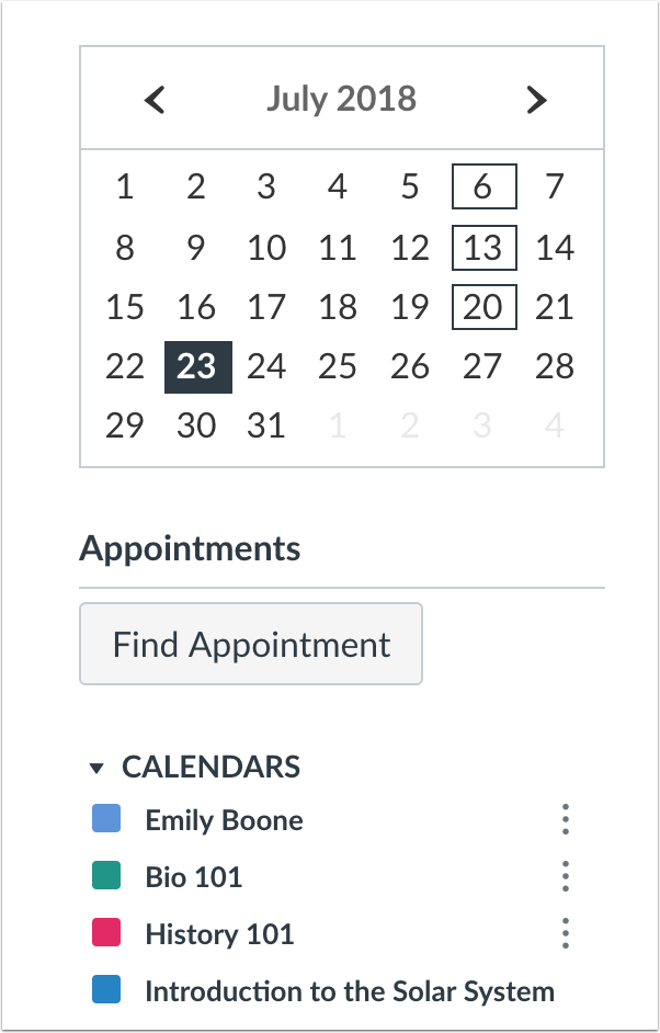 Scheduler Calendar Student Appointments Button
