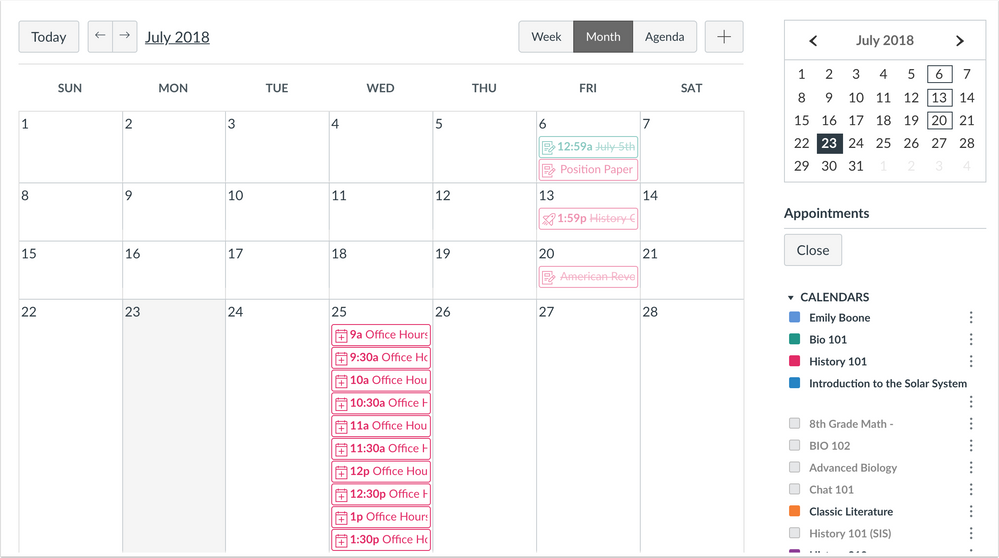 Scheduler Calendar Student View All Appointments