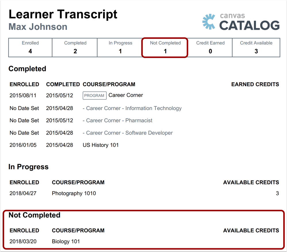 Student Transcript_ Not Completed Sections