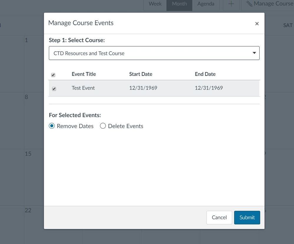 Manage Course Events