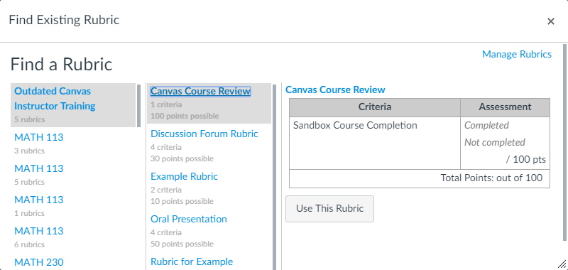 Find Existing Rubric Find Existing Rubric