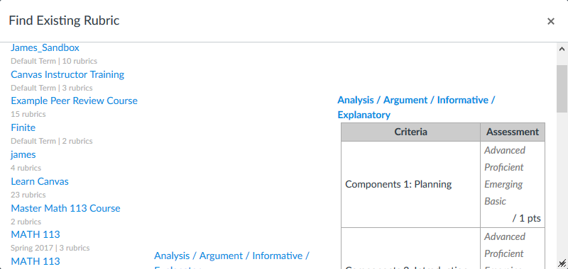 Find Existing Rubric Sorted Find Existing Rubric Sorted