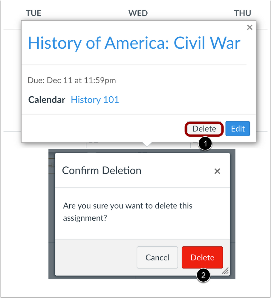 Assignment deletion confirmation button color change from the Calendar