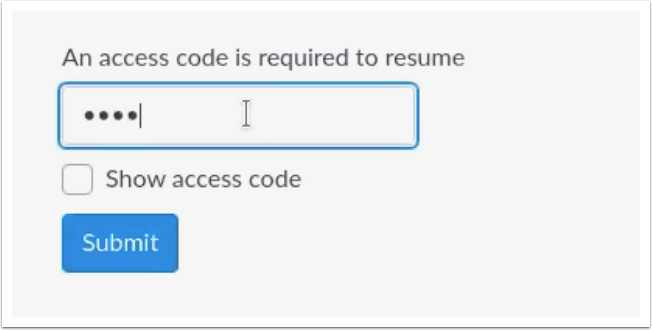New Quizzes masked access code