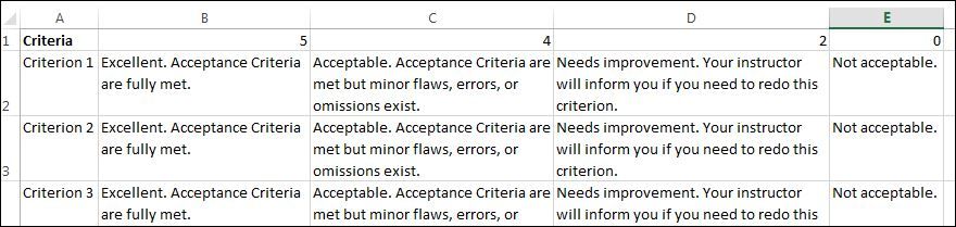 Rubric in Excel
