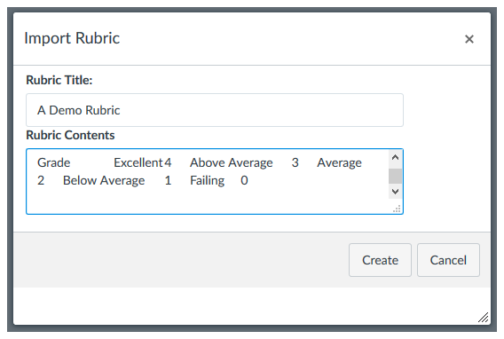 Import Rubric Example Import Rubric Example