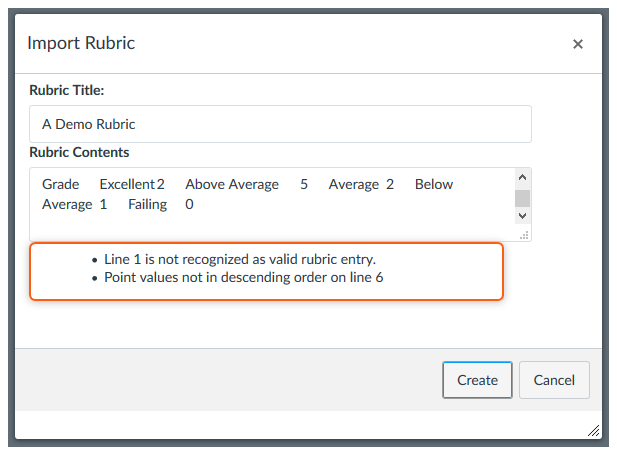 Rubric Error