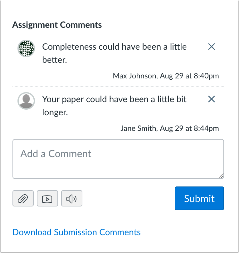 Instructors can download all submission comments in SpeedGrader from non-anonymous submissions