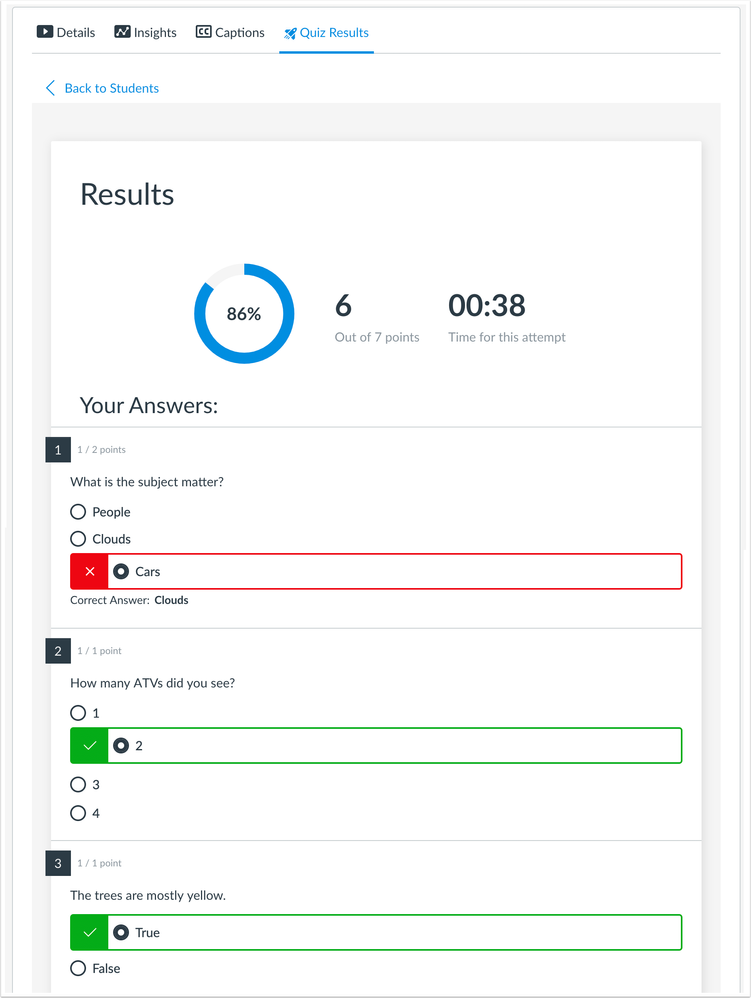 Individual Student Results