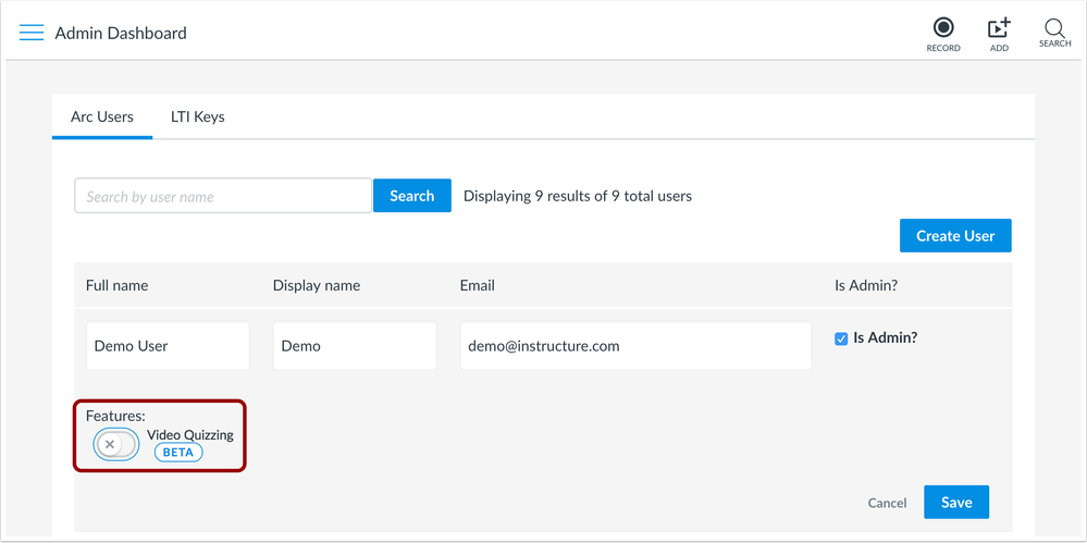Enabled Video Quizzing Per User Enabled Video Quizzing Per User