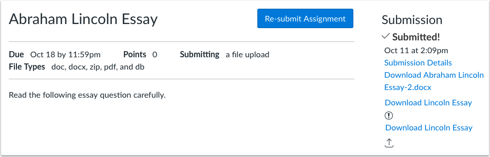 Upload status in the Student assignment details page