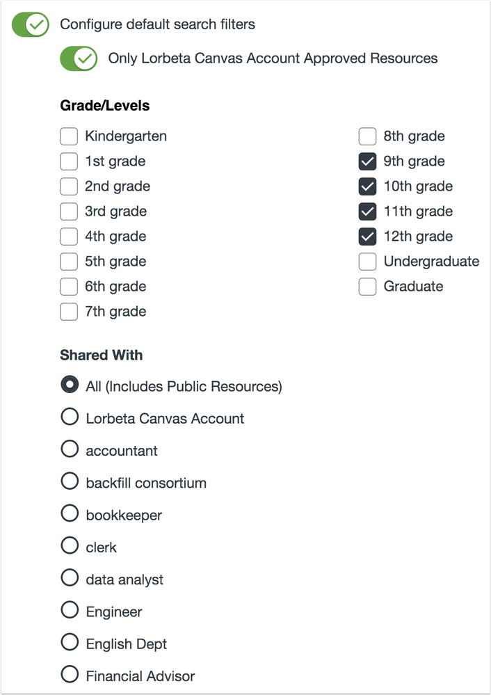 Admins can configure search content in the Commons account settings