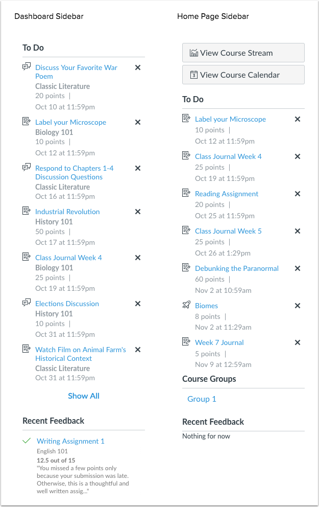 Dashboard and Course Sidebar Update without the Coming Up section Dashboard and Course Sidebar Update without the Coming Up section