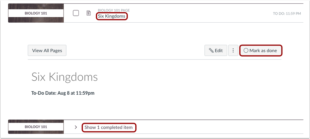 Students with Mark as Done module requirements can select the button, which updates in the List View Students with Mark as Done module requirements can select the button, which updates in the List View