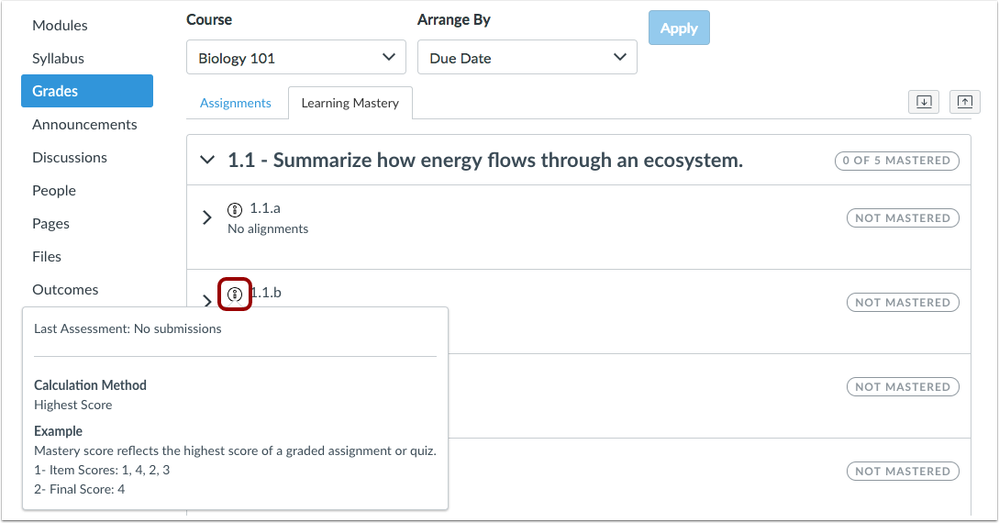 Student Learning Mastery Gradebook include outcome icons for students Student Learning Mastery Gradebook include outcome icons for students