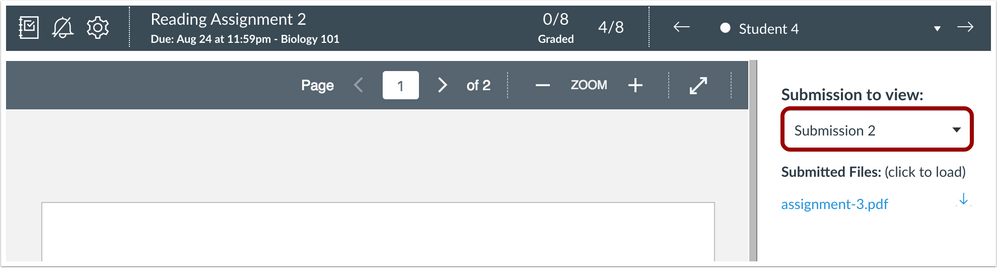 Anonymous assignments with multiple submissions display submissions by number