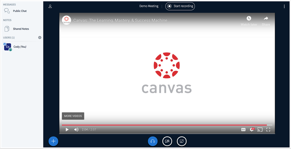 YouTube within the conference window YouTube within the conference window