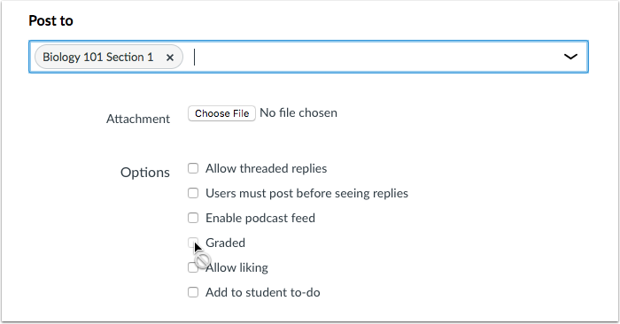 Discussions Selection Selection with Grading checkbox unavailable