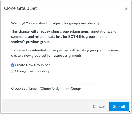 Change to clone group warning