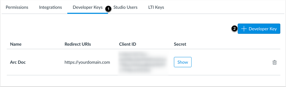Open Developer Keys and Add New Key