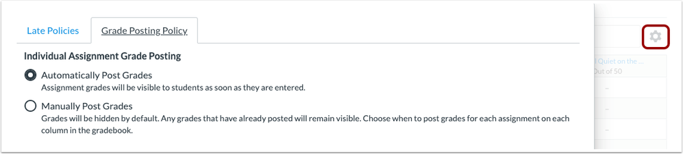 Course grade posting policy options are in the New Gradebook Settings menu