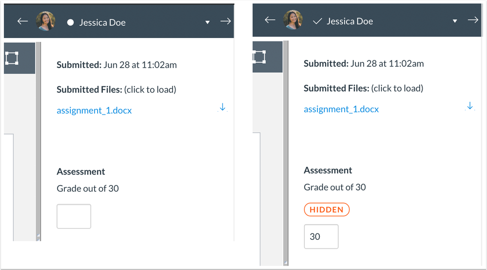 SpeedGrader shows the hidden label once a submission receives a grade SpeedGrader shows the hidden label once a submission receives a grade