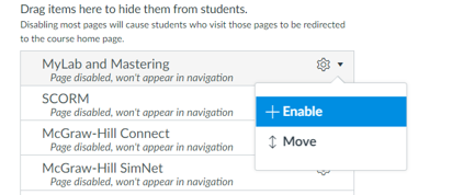 enabling a navigation item in canvas course settings