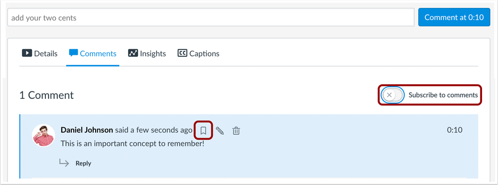 Studio Comment Subscription Options Studio Comment Subscription Options