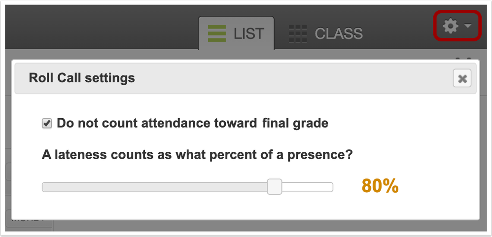 Attendance Settings menu Attendance Settings menu
