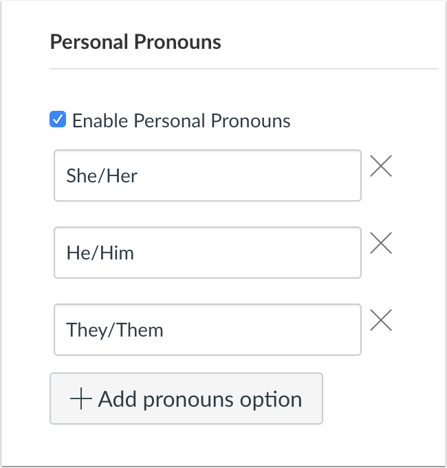 Account Settings Personal Pronouns options Account Settings Personal Pronouns options