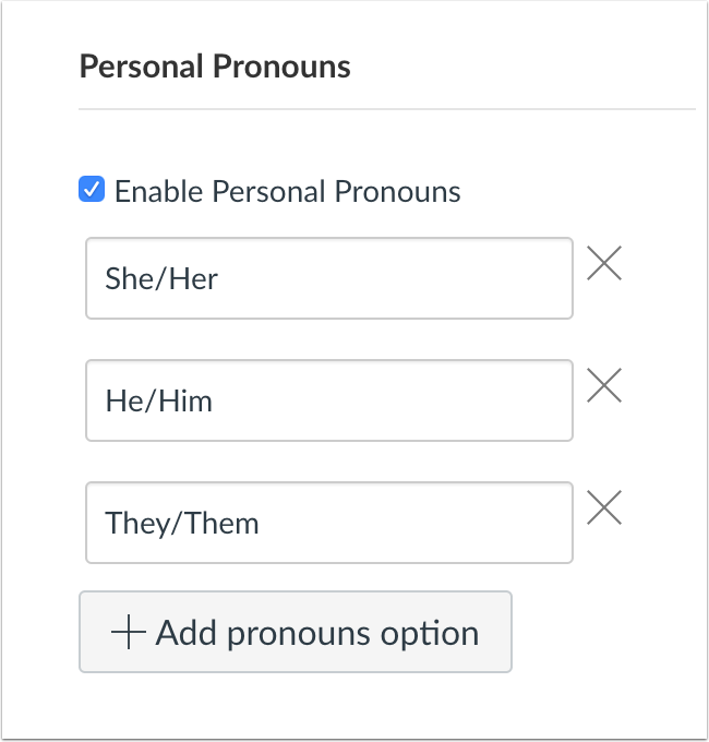 Account Settings Personal Pronouns options