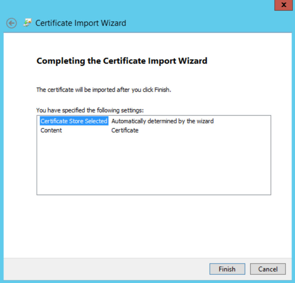Completing the Certificate Import Wizard