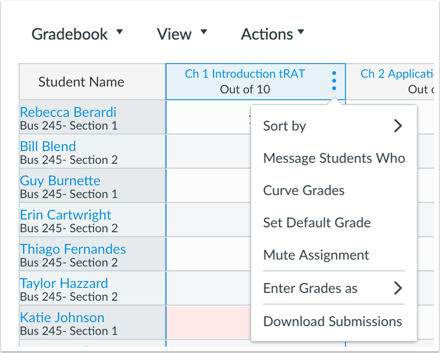 New Gradebook Assignment Menu options