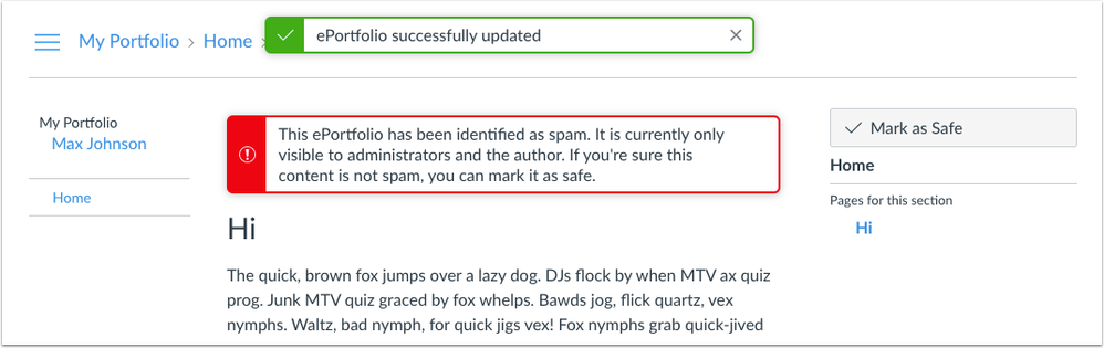 eportfolio mark as spam confirmation eportfolio mark as spam confirmation