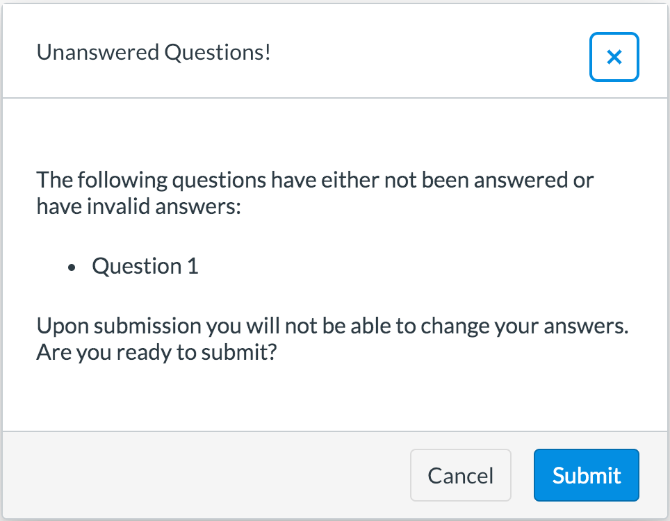 Invalid answer warning for students