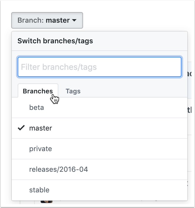 Branches tab in github Branches tab in github
