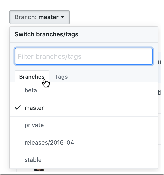 Branches tab in github