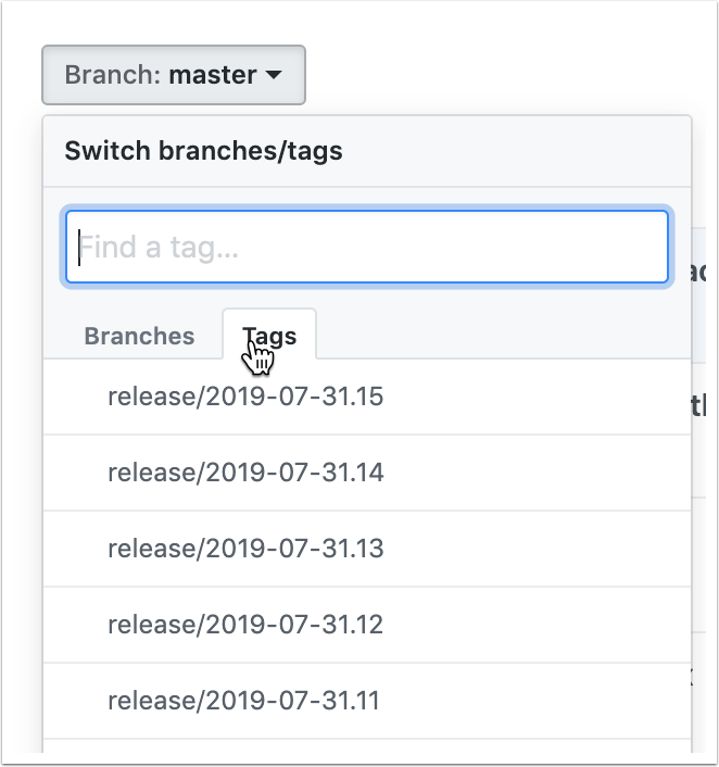 Branch menu with Tags tab in github Branch menu with Tags tab in github