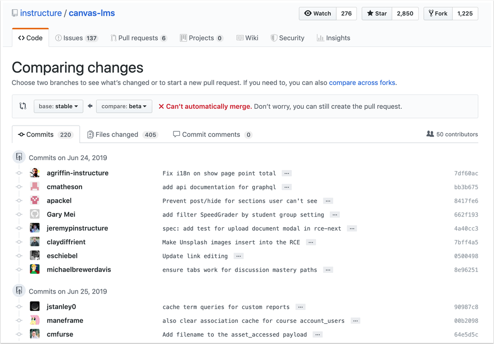 Comparing stable to beta branch Comparing stable to beta branch
