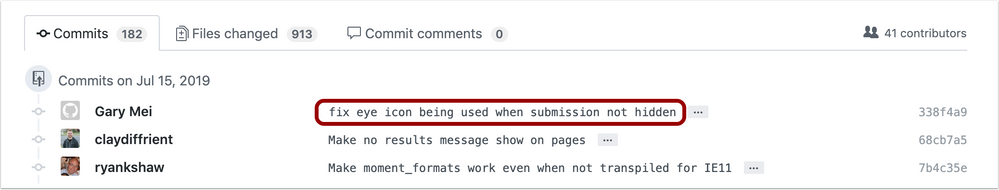 A commit message in github