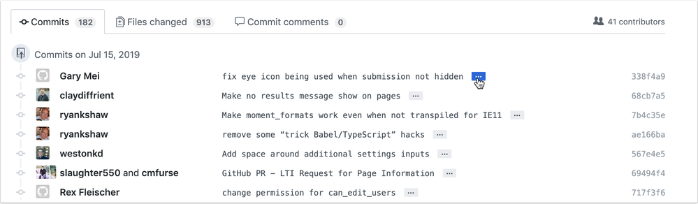 Selecting the menu to expand a commit message Selecting the menu to expand a commit message
