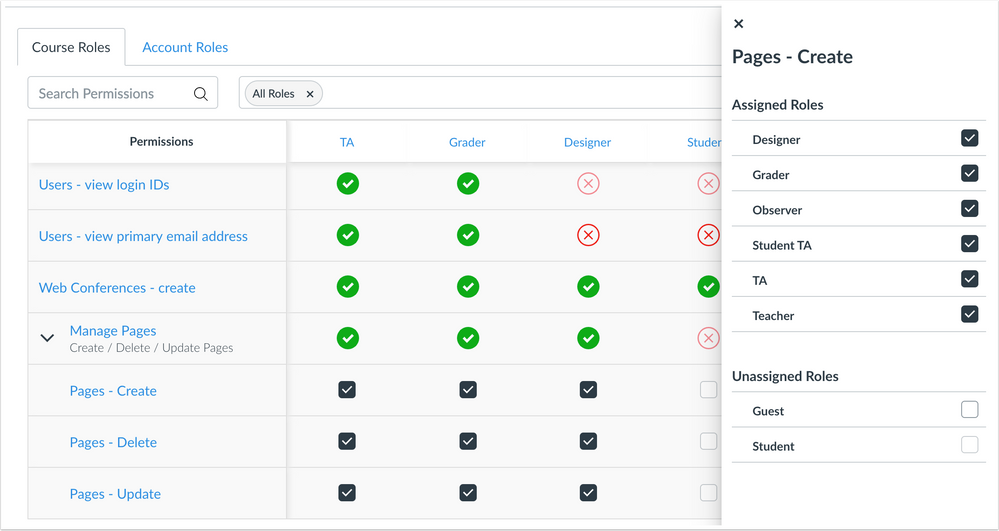 Grouped permissions checkbox changes in sidebar