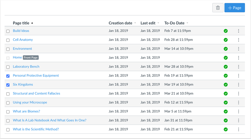 Pages bulk delete checkboxes Pages bulk delete checkboxes